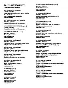 2012-2013 BOOK LIST