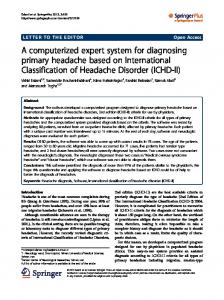 A computerized expert system for diagnosing primary headache ...