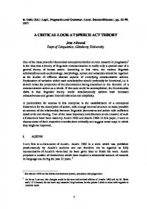 A CRITICAL LOOK AT SPEECH ACT THEORY - SSKKII