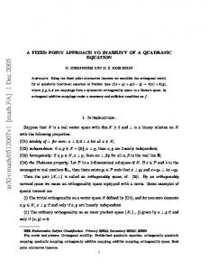 A FIXED POINT APPROACH TO STABILITY OF A QUADRATIC