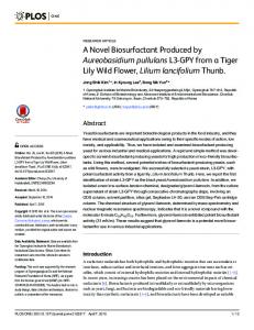 A Novel Biosurfactant Produced by Aureobasidium pullulans L3 ... - Plos