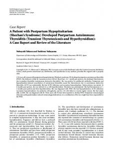 A Patient with Postpartum Hypopituitarism (Sheehan's Syndrome ...