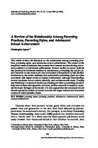 A Review of the Relationship Among Parenting Practices, Parenting ...