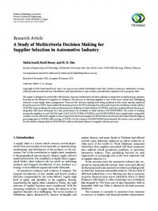 A Study of Multicriteria Decision Making for Supplier Selection in ...