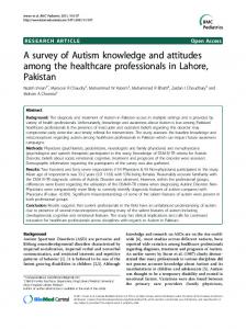 A survey of Autism knowledge and attitudes among the healthcare ...