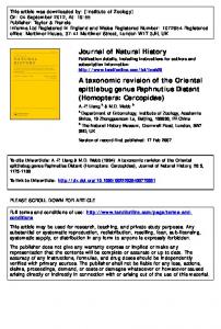 A taxonomic revision of the Oriental spittlebug genus ...