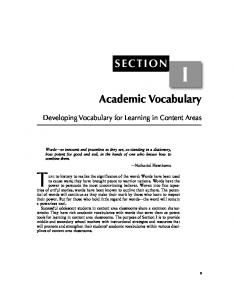 Academic Vocabulary: Developing Vocabulary for Learning in ...