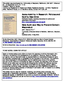 Accountability in Research: Policies and Quality ...