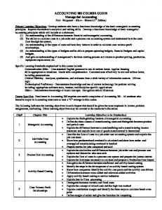 ACCT 202: Managerial Accounting