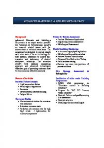 ADVANCED MATERIALS & APPLIED METALLURGY