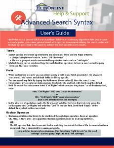 Advanced Search Syntax - HeinOnline