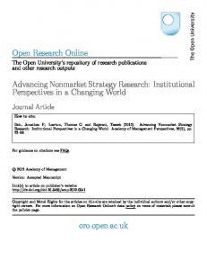 Advancing Nonmarket Strategy Research: Institutional Perspectives in