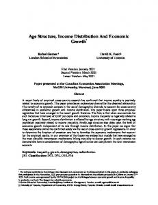 Age Structure, Income Distribution And Economic Growth*