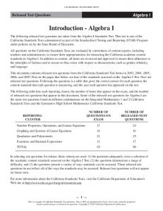 Algebra 1 Released Test Questions - STAR (CA Dept of Education)