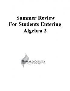 Algebra II Summer Packet 2010