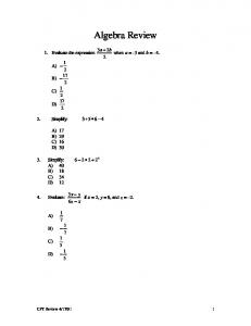 Algebra Review Practice Test