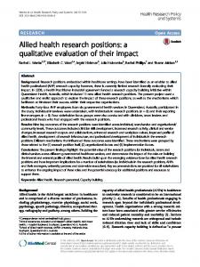 Allied health research positions - Health Research Policy and Systems