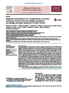 Allogeneic Hematopoietic Cell Transplantation as Curative Therapy ...