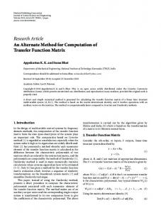 An Alternate Method for Computation of Transfer Function Matrix