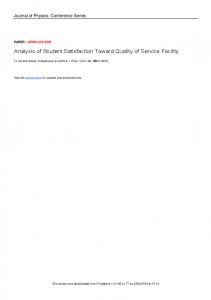 Analysis of Student Satisfaction Toward Quality of Service Facility - arXiv