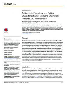 Antibacterial, Structural and Optical Characterization of ... - PLOS