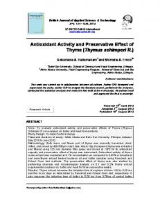 Antioxidant Activity and Preservative Effect of Thyme