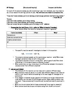 AP Biology [Structured Inquiry] Enzyme Lab Outline For ... - Neffology