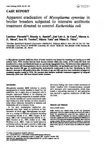 Apparent eradication of Mycoplasma synoviae in broiler breeders ...