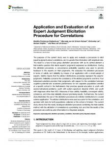 Application and Evaluation of an Expert Judgment Elicitation ...