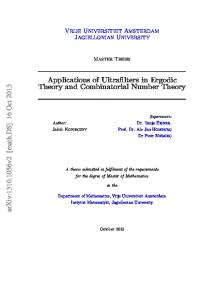 Applications of Ultrafilters in Ergodic Theory and Combinatorial ... - arXiv