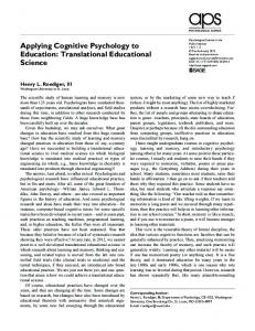 Applying Cognitive Psychology to Education: Translational ...