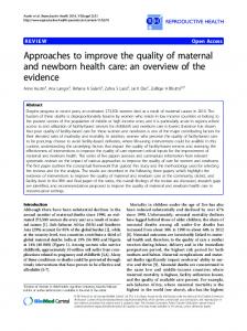 Approaches to improve the quality of maternal and