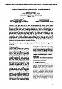 Arabic Phoneme Recognition Using Neural Networks - CiteSeerX