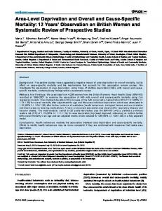 Area-Level Deprivation and Overall and Cause-Specific Mortality - Plos