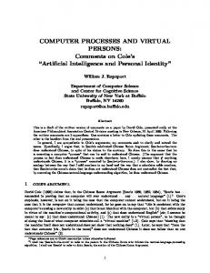 Artificial Intelligence and Personal Identity - Department of Computer