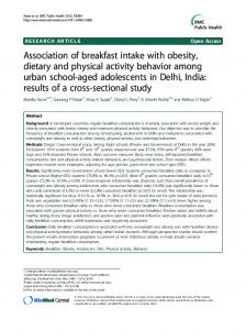 Association of breakfast intake with obesity, dietary and physical