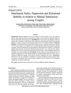 Attachment Styles, Depression and Emotional Stability in ... - MedIND