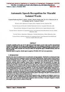 Automatic Speech Recognition for Marathi Isolated Words