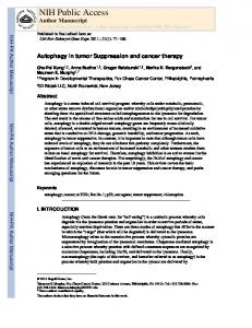 Autophagy in tumor Suppression and cancer therapy