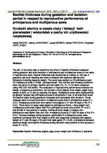 Backfat thickness during gestation and lactation period in respect to