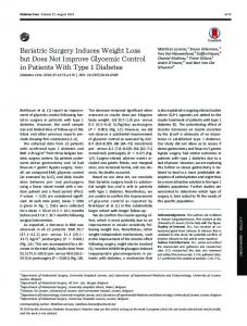 Bariatric Surgery Induces Weight Loss but Does Not ... - Diabetes Care