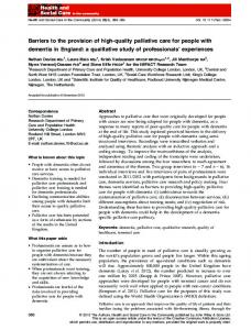 Barriers to the provision of highquality palliative ... - Wiley Online Library