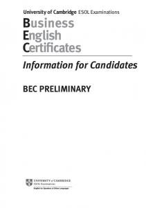 BEC PRELIMINARY: Business English Certificate (BEC ESOL ...