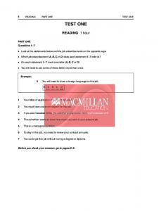 BEC Vantage TestbuilderTest 1 SampleReading - Macmillan English