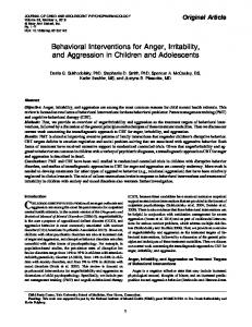 Behavioral Interventions for Anger, Irritability, and ...