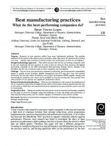 Best manufacturing practices - Department of Business Administration