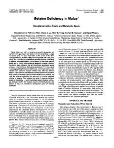 Betaine Deficiency in Maize1 - NCBI