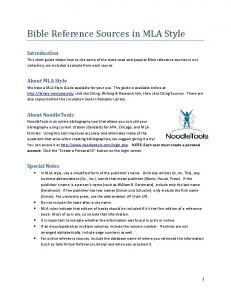 Bible Reference Sources in MLA Style