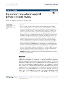 Big data privacy: a technological perspective and review - Core