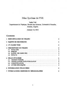 Bilan Synthese de PNR